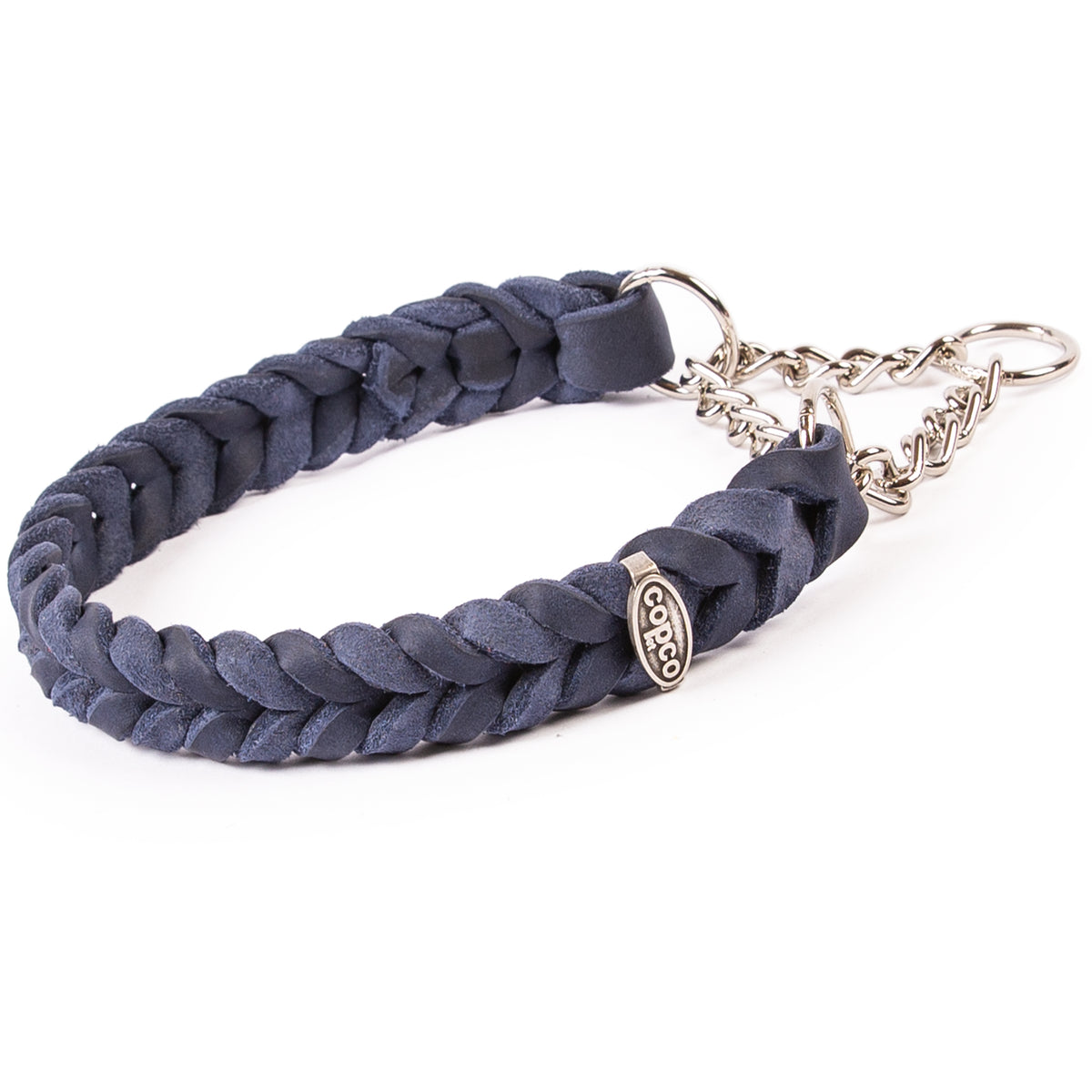 Fettlederhalsband geflochten mit Zugstoppkette – Zughalsband Leder